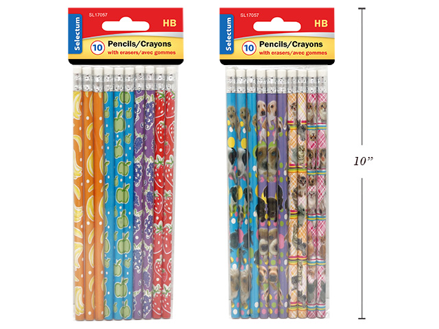 Selectum Design Printed Pencils w/ Eraser Top - 10 Pack - Image 1